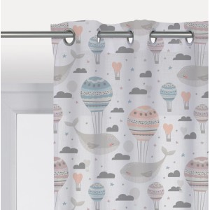 Tenda in tessuto t.b.t. con balene e mongolfiere per la cameretta dei bambini.