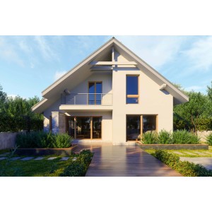 Casa con facciata bianca e giardino. Pittura per esterni per una protezione duratura.