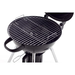 Barbecue a carbonella nero con griglia e coperchio, ideale per grigliate.