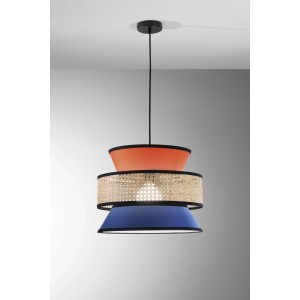 Lampadario a sospensione Gazebo 1xE27 d40x200 cm arancione+blu+rattan nat