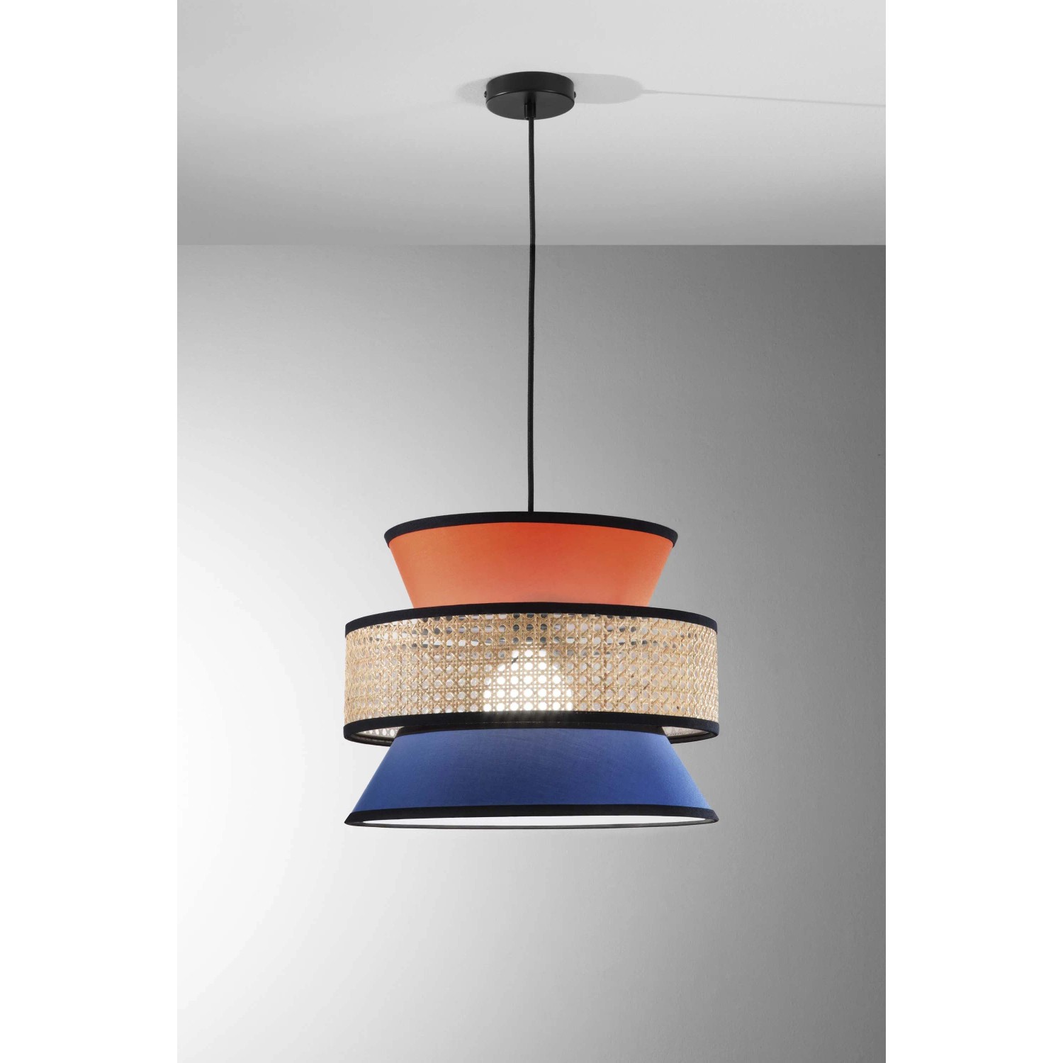 Lampadario a sospensione Gazebo 1xE27 d40x200 cm arancione+blu+rattan nat_2