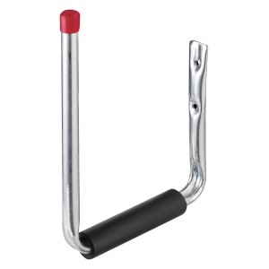 Supporto per tavola da surf zincato 270x200 mm per montaggio a parete, con cappuccio in gomma rosso.