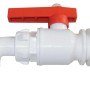 Rubinetto dell'acqua con maniglia rossa per attrezzatura da campeggio.