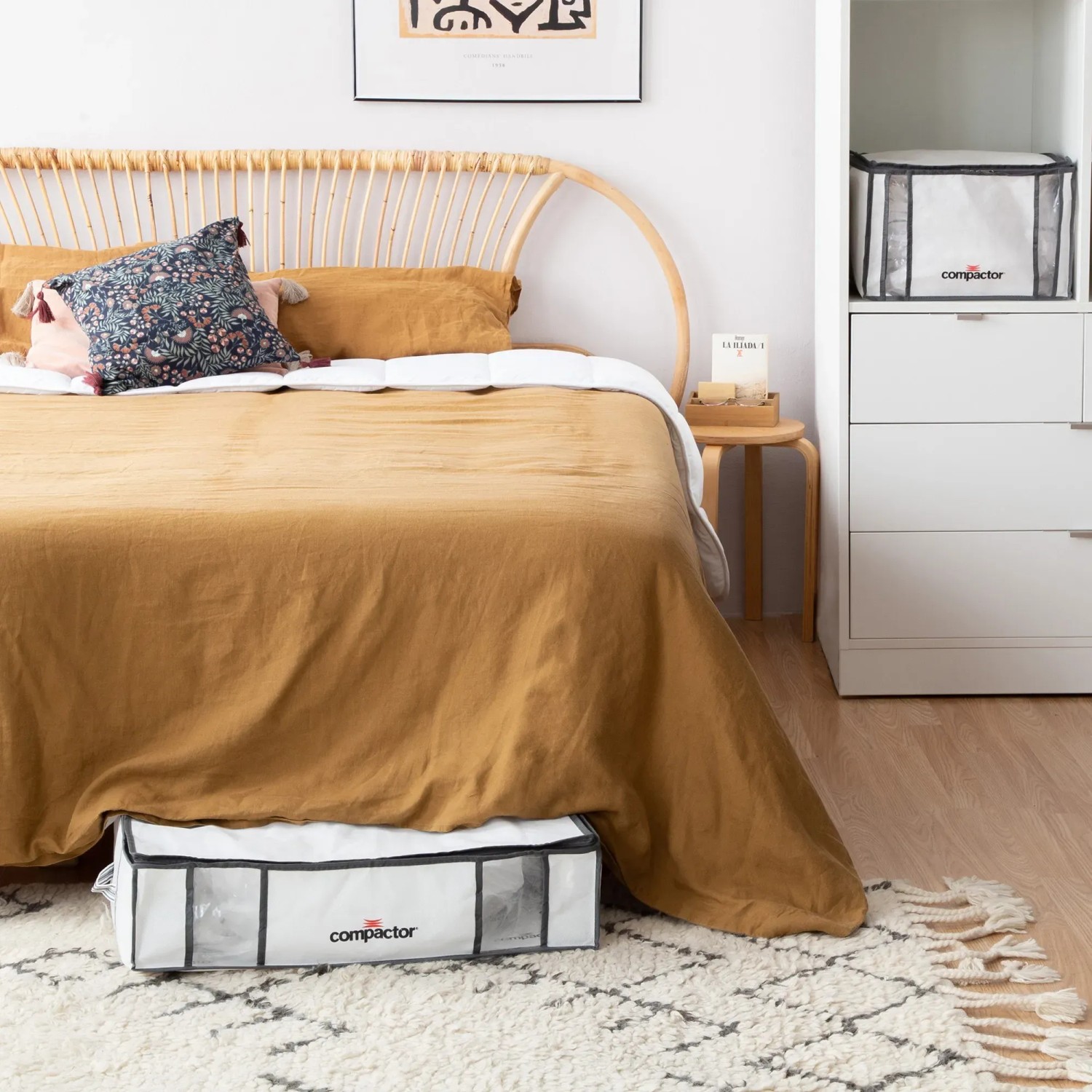 t.b.t. Contenitore sotto letto, scatola in tessuto bianco con finestra.