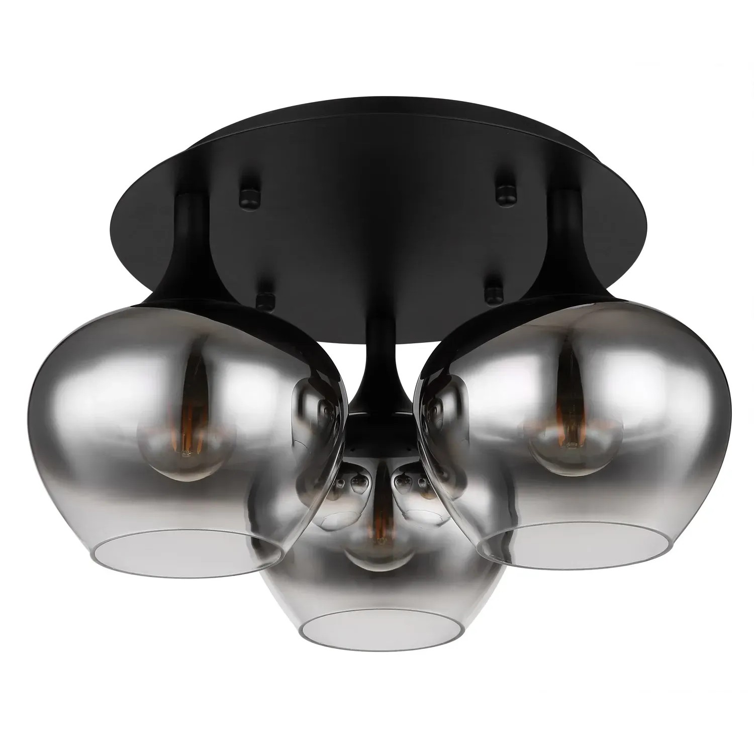 Plafoniera nera Globo Maxy con 3 paralumi in vetro fumé (Ø 45cm).