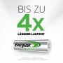 Batteria ricaricabile Energizer Power Plus AA, 2000 mAh, durata fino a 4 volte superiore.