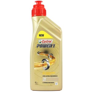 Olio Castrol Power 1 2T per motori a 2 tempi, flacone da 1 litro.