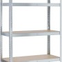 Scaffale metallico con 5 ripiani, ideale per lo stoccaggio in cantina o in officina.