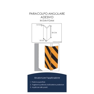 Paracolpo angolare adesivo giallo-nero per protezione angoli. Montaggio a parete.