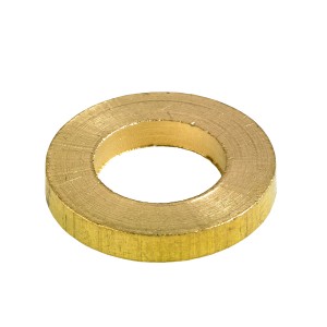 Primo piano di una rondella color oro per ferramenta per mobili.