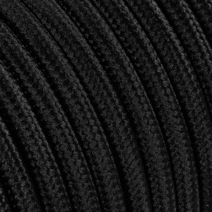 Cavo tessile nero per lampade, dettaglio. Componente per la costruzione di lampade.