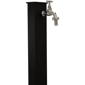 Fontana da giardino nera con rubinetto per uso esterno.