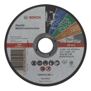 Disco da taglio Bosch Multi Construction, diametro 125 mm, per smerigliatrici angolari.