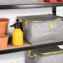Organizer armadio t.b.t. grigio con dettagli gialli su scaffale.