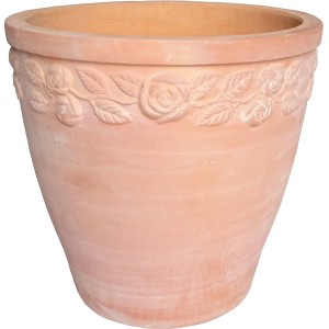Vaso terracotta (Ø 51cm) con decoro rose per giardino e balcone.