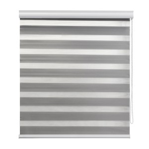 Tenda a rullo t.b.t. a strisce grigie e bianche per finestre.