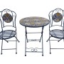 Set mobili da balcone t.b.t. con tavolo e due sedie, blu con motivo a piastrelle.