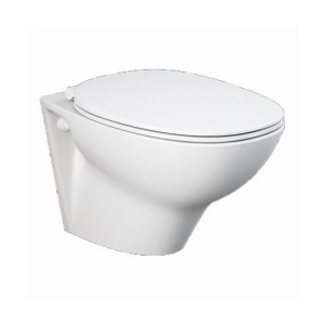 WC sospeso bianco (t.b.t.) con coperchio chiuso.