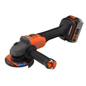 Smerigliatrice angolare a batteria Black+Decker, arancio/nero, con batteria. Per smerigliare e tagliare.