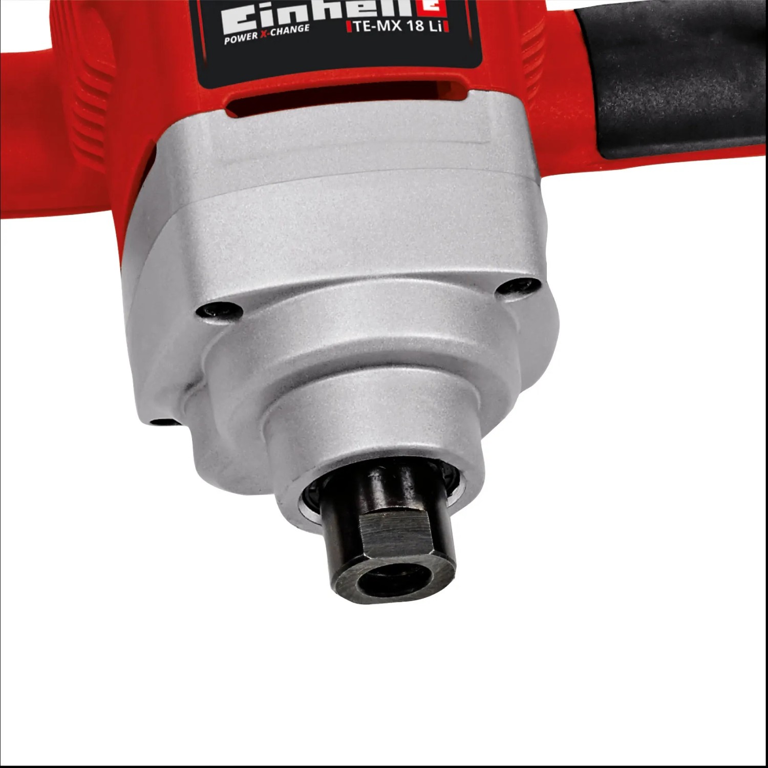 Dettaglio del miscelatore per malta e vernice a batteria Einhell TE-MX 18 Li con filettatura M14.