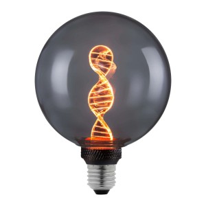 Lampadina LED E27 decorativa con vetro grigio e filamento DNA.