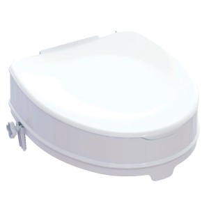 Sedile WC rialzato bianco per un maggiore comfort in bagno.