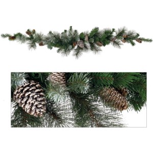 Ghirlanda decorativa con rami di abete e pigne per un Natale festoso.