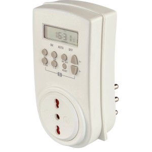 Timer bianco per domotica con display e pulsanti.