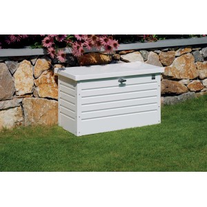 Box universale Biohort Freizeitbox 100 bianca in metallo, ideale per riporre gli oggetti in giardino.
