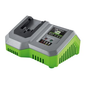 Caricabatterie LUX 20 V per batterie 1 Power System. Stazione di ricarica grigia e verde.