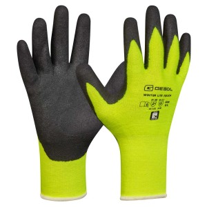 Guanti Gebol Winter Lite, taglia 11, verde neon e nero. Guanti da lavoro per ambienti freddi.