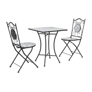 Set bistrot pieghevole ERICE: tavolo in ceramica e 2 sedie per giardino o balcone.
