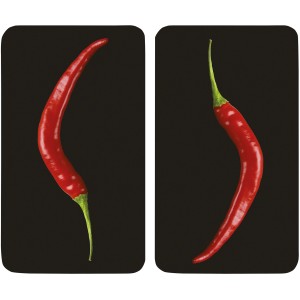 Wenko Coprifornelli Hot Peperoni, set da 2, multicolore. Piastre in vetro con motivo peperoncino.
