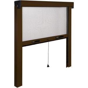 Zanzariera avvolgibile marrone estensibile per finestre.