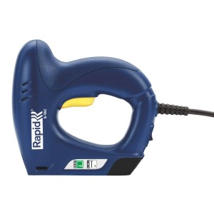 Cucitrice elettrica Rapid blu, ideale per fissaggi rapidi con sparachiodi.