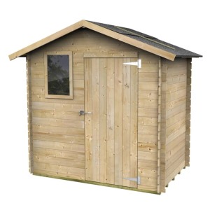Casetta in legno Ortensia 198x130 cm, abete chiaro, con tetto a capanna, porta e finestra. Ideale per attrezzi.