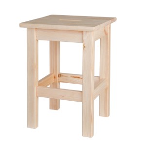 Sgabello in legno naturale con seduta quadrata, ideale come poggiapiedi o tavolino.