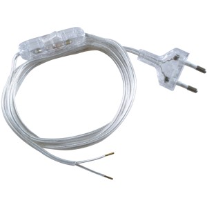 Cavo trasparente con interruttore intermedio e spina europea per lampade.