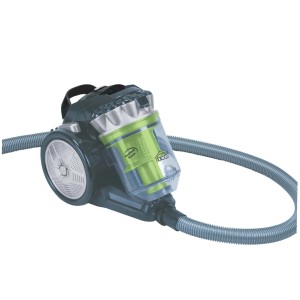 Aspirapolvere t.b.t. con contenitore trasparente e tubo grigio.