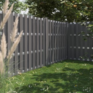 Recinzione privacy in WPC antracite con elementi in alluminio, 180x180 cm, per giardino e terrazzo.