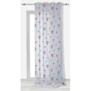 Tenda trasparente con stampa colorata di mongolfiere per la cameretta dei bambini.
