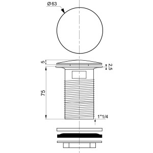 Disegno tecnico di un sifone per doccia con dimensioni.
