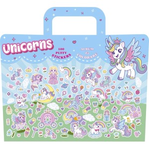 Valigetta Unicorni con album da colorare e 100 stickers 3D attacca-stacca