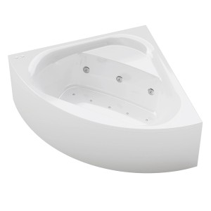 Vasca idromassaggio angolare bianca per momenti di relax.