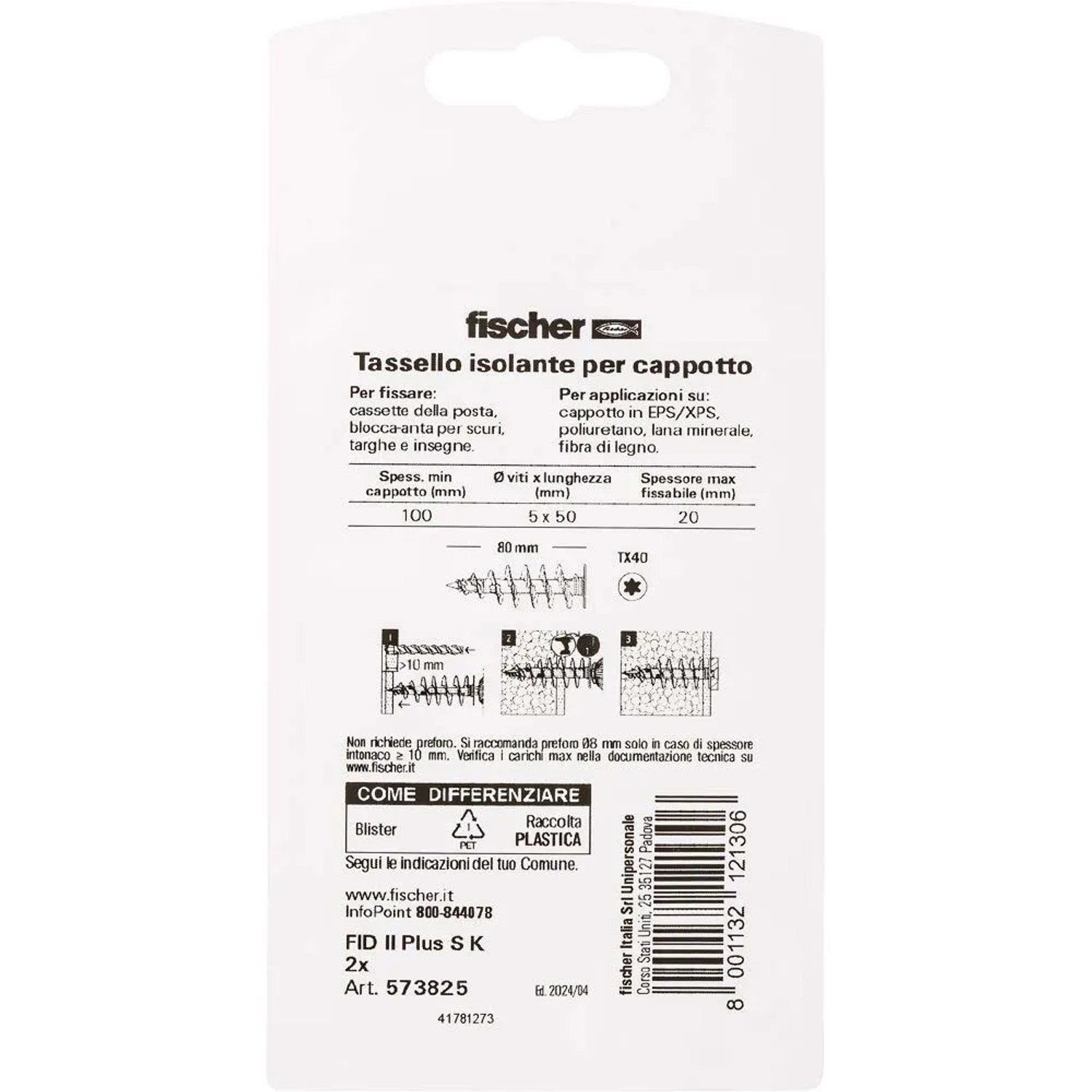 Fischer Tassello isolante FID II Plus SK 2x, per pannelli isolanti.