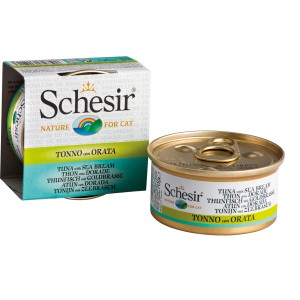 Schesir cibo umido per gatti tonno con orata in brodo, lattina da 70g.