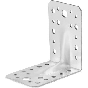 Staffa angolare zincata con nervatura, 90x90x65 mm, per giunzioni angolari stabili.