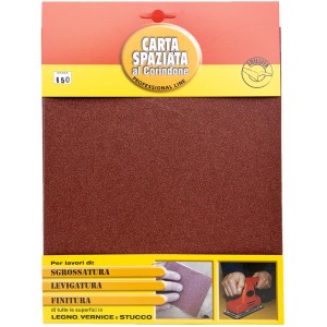 Carta abrasiva, grana 150, per legno, vernice e stucco.