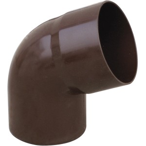 Curva per pluviale in plastica marrone per grondaie e tubi pluviali.