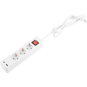 Ciabatta bianca a 3 prese con 2 porte USB e cavo da 1,4 m.